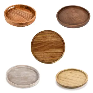 New arrival in various styles custom farmhouse wooden round serving tray desktop center decoration round wood tray