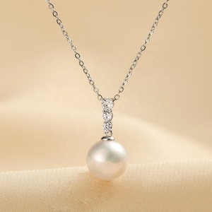 Collier avec pendentif en perle <span class=keywords><strong>blanche</strong></span> en argent sterling S999 de style japonais pour femme, collier sans plomb avec 3 zircons et CZ, bijoux cadeaux en argent - Product Image 3