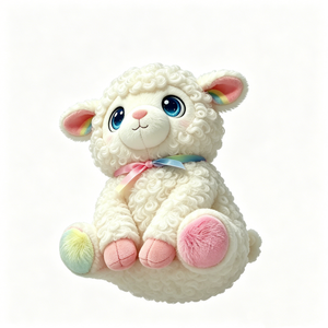 Cordero de peluche personalizable, oveja de peluche suave con lazo, adorable cordero con detalles de arcoíris, cordero de peluche de ojos azules - Product Image 1