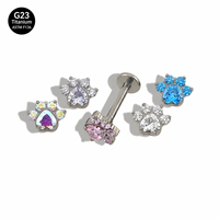 Piercing Labret en Titane G23 avec Zircon Cubique Plat et Zircon Cœur pour Oreille, Hélix, Cartilage, Lèvre, Plusieurs Couleurs, OEM