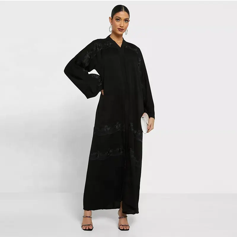 Negra 인기있는 고품질 이슬람 여성 이슬람 의류 도매 가격 터키어 부드러운 크레페 일반 블랙 Abaya