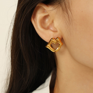 Pendientes de Labio con Forma Irregular, Chapados en Oro de 18k, Acero Inoxidable, Joyería de Moda para Mujer EH459 - Product Image 4