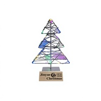 Décoration de Noël moderne en verre irisé LED, motif arbre de Noël, cadre en fil métallique triangulaire 3D, alimentation par piles, IP44, ornement de table pour les fêtes