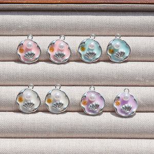 Pendentifs en alliage incrustés de coquillages avec perle de forme irrégulière pour la fabrication de boucles d'oreilles, couleurs bleu, rose, violet, blanc, accessoires de bijouterie GJ312 - Product Image 1