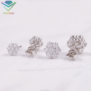 VVS moissanite GRA certificate Flower <b>stud</b> earrings 100% Pass diamond tester Hiphop Gold plated 925 <b>sterling</b> sliver earrings - Product Image 2