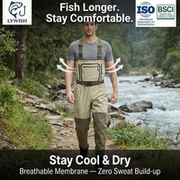 Wader de pêche respirant avec fermeture éclair frontale, 3 couches, en nylon imperméable, antistatique, avec poche poitrine, pour activités de plein air et chasse, avec pieds intégrés