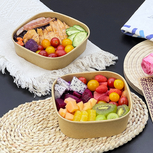 Bandeja de papel biodegradable desechable Rectangular personalizada de grado alimenticio, cuenco de embalaje, contenedor Bento cuadrado para ensalada de frutas con tapa - Product Image 3