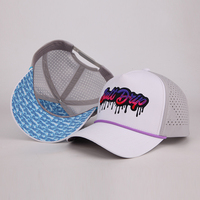 Casquette de baseball personnalisée de haute qualité à 5 panneaux découpée au laser avec logo brodé en relief 3D en corde, chapeau de sport imperméable en polyester pour le golf