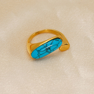 Anillos de Acero Inoxidable 316L con Piedra Turquesa al por Mayor, Anillo Ajustable de Acero de Titanio con Baño de Oro PVD de 18K para Mujer - Product Image 5