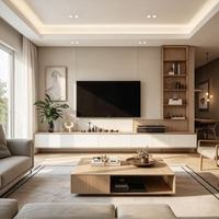 Ensemble de meubles TV contemporains pour la maison avec armoire haute à étagères ouvertes pour la décoration du salon de villa