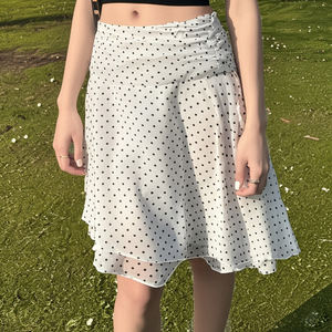 Cute Polka Dot <b>Mesh</b> Patchwork Low Waist Midi <b>Skirt</b> Women A Line Irregular Hem Slim Fit Semi Sheer <b>Skirt</b> for Daily Wear - Product Image 2