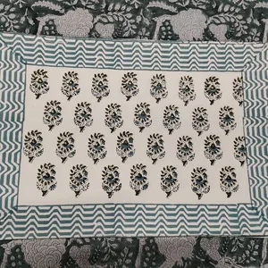 100% Cotton Hand Block Printed Indian Dining Placemats with Napkin Sets Square Solid/Floral Pattern Washable Everyday Parties