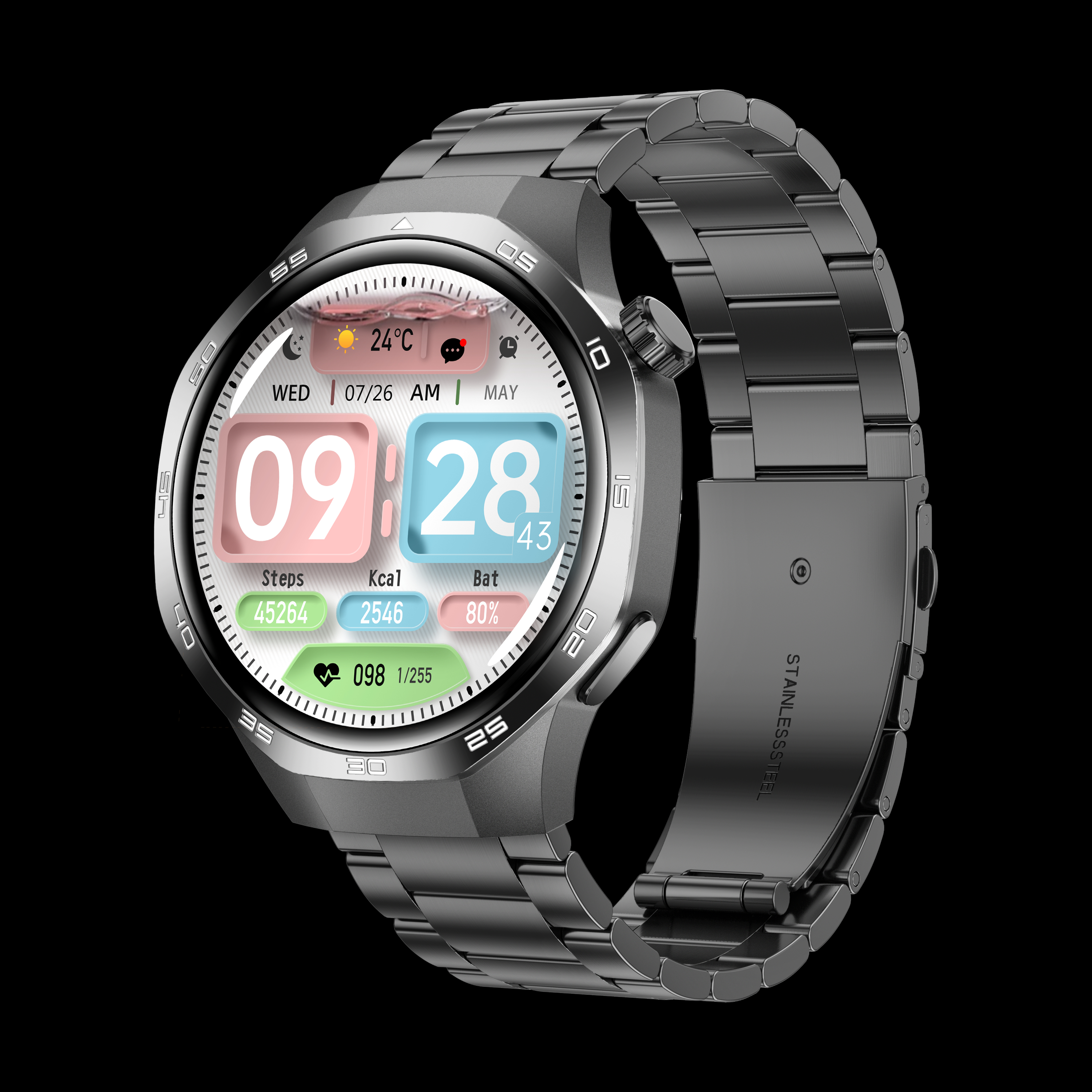 ตัวเรือนสีดำ+สายเหล็กสีดำ