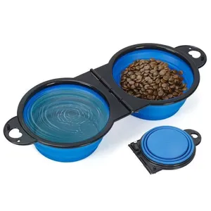 Tazón de viaje de silicona para perros, 2 en 1, doble tazón plegable para comida y agua, para caminar al aire libre, acampar y viajar, 1 ud. - Product Image 5