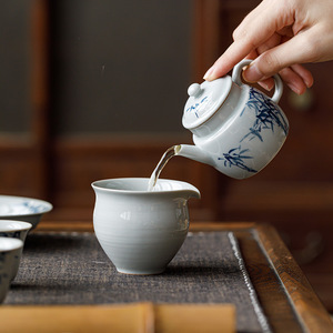 Guanlan Hand Painted Blue Bamboo Teapot Porcelain With Lid Kung Fu <b>Tea</b> <b>Set</b> - Product Image 2
