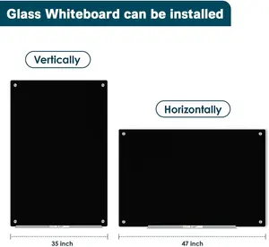 Quadro branco de vidro, vidro magnético, bordo apagável seco, 47x35 polegadas, superfície preta, para parede, escritório, casa, escola