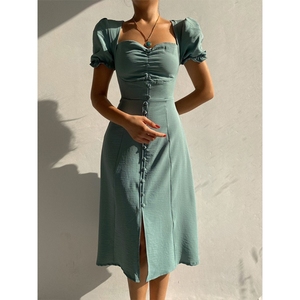 Vestidos midi de mujer con cuello en V y abertura, de nueva colección primavera-verano, a la moda - Product Image 4