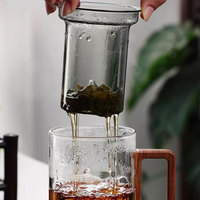 Tasse à thé en verre borosilicate de 400 ml avec poignée en bois, couvercle et infuseur amovible, idéale pour le thé en vrac au bureau