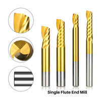 Fraise spirale à une dent 4MM/6mm, revêtement TiAlN, carbure de tungstène, pour machine de gravure CNC, travail du bois, personnalisable OEM, 45HRC