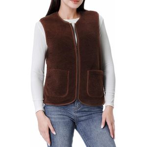 Chaleco de Mujer de Forro Polar Sherpa con Cremallera Completa, Sin Mangas, con Bolsillos, Color Marrón, Talla M - Product Image 4