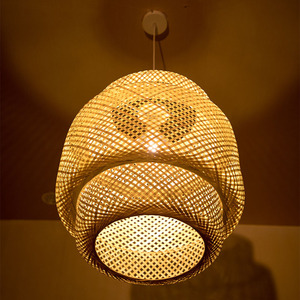 Lampe en bambou en tissu personnalisée Lustre Art déco Suspension pour îlot de cuisine Abat-jour tissé pour intérieur pour Cocina - Product Image 1