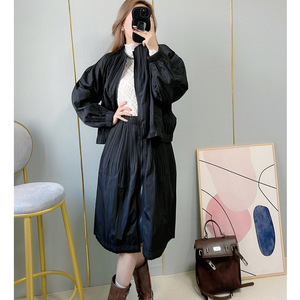 Spring Women's New Pure Colour Long Sleeve Jacket Short Skirt Casual Two Piece Fashion Pleated <strong>Ladies</strong> <strong>Suit</strong> - Product Image 2
