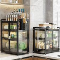 Lemari Penyimpanan Dapur Multi-layer Kapasitas Besar Rak Penyimpanan Mangkuk Piring Lemari Anti Debu dengan Pintu