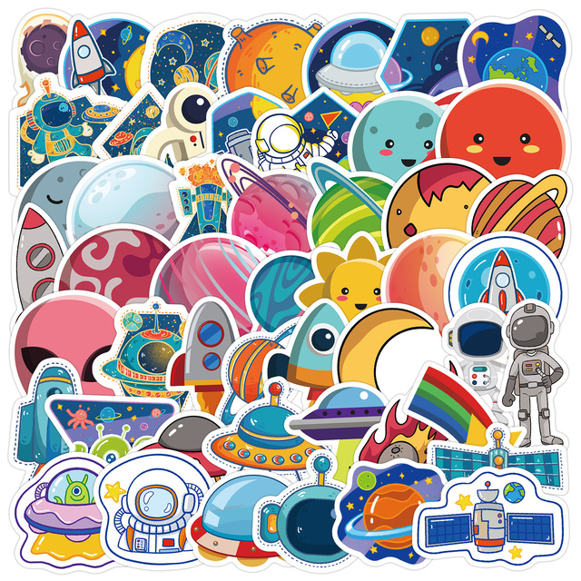 50pcs Space Cute Stickers Cartoon for Children Kids Notebook Diary Bottle Luggage Laptop Vinyl PVC Cartoon Sticker