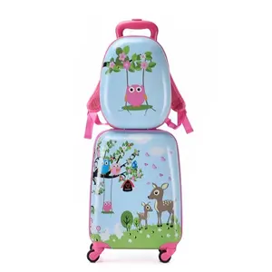 Hot sale multiple cute cartoon design 13 inch children backpack and 18 inch cabin luggage for kids suitcase set