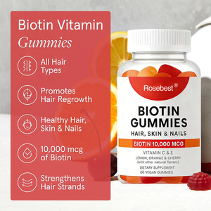 Rosebest OEM Private Label 10000mcg Biotin Permen Kunyah untuk Pertumbuhan Rambut, Kulit, dan Kuku dengan Vitamin C dan E untuk Rambut, Kulit, dan Kuku yang Sehat - Product Image 3