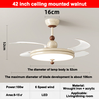 Lustre haut décoratif moderne de 42 pouces Led China Lampe de ventilateur de plafond rétractable avec lumières et télécommande et haut-parleur BT