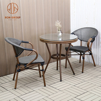 Meubles de café de jardin en plein air de haute qualité, cadre en aluminium, Table en verre ronde
