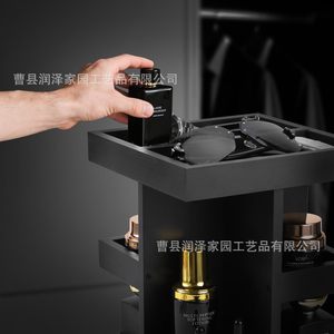 Black Rotating Multi Layer <b>Desktop</b> Storage Rack Cosmetic Watch Organizer 3 Floors Standing Type Square Shape - Product Image 4