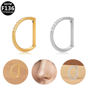 Anneau de nez en titane avec zircon incrusté, forme boule, bijou de piercing articulé ouvert pour piercing de nez ASTM F136 - Product Image 4