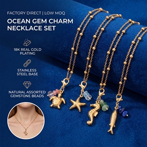 Nouveau Collier Pendentif Plaqué Or 18K 2026 avec Améthyste Brute, Quartz Rose, Pierre de Naissance et Émail Vie Marine pour Femme – Vente en Gros - Product Image 1