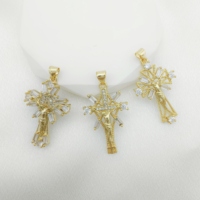 JML Vente à Chaud Collier Croix en Laiton Plaqué Or 14K Bijoux Chrétiens Religieux à la Mode avec Pendentif en Zircon pour Femmes Enfants