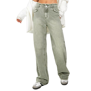 Pantalones Vaqueros de Cintura Alta y Pierna Ancha, Lavado a la Piedra, Corte Holgado, Dobladillo Desgarrado, Estilo Casual, Tela de Algodón, Alta Calidad, Ropa para Hombre - Product Image 1
