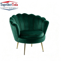 Fauteuil de loisirs moderne en velours, capitonné, durable et confortable, avec pieds en métal doré pour salon