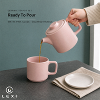 Service à thé rose bébé pour une personne, ensemble empilable, théière mate avec tasse et couvercle, en grès et porcelaine, tasse à expresso empilable, cadeau