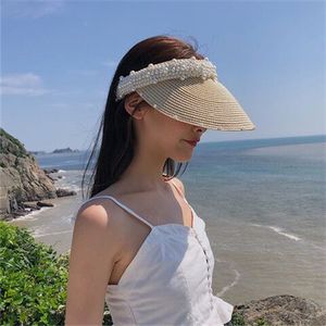 Sombrero de Paja para Mujer, Hecho a Mano, con Perlas, Plegable, Protección Solar, para la Playa - Product Image 3