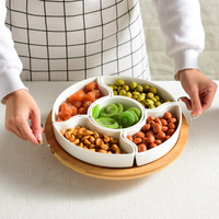 Plateau de rangement pour fruits secs en bambou haut de gamme, exquis, avec couvercle, séparateurs en céramique pour table basse de salon, très populaire