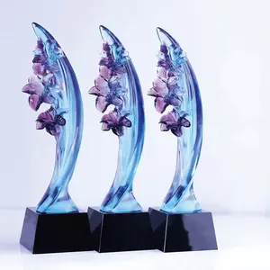 Honra de Cristal Troféu de Cristal de Coluna enfeitiçada com Cor de Vidro de Prêmios feitos sob medida