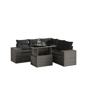 Ensemble de canapés de jardin en rotin gris foncé 4 places, mobilier d'extérieur résistant aux intempéries, design contemporain - Product Image 1