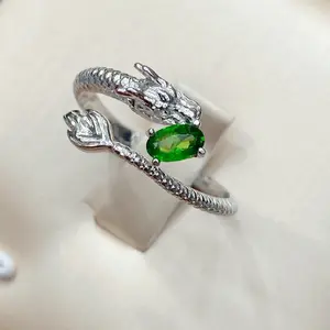 Anillo de diópsido de plata 925 con categoría de joyería fina de dragón Esmeralda Denier 3x5