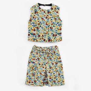 Ensemble gilet et jupe personnalisé à motif floral <span class=keywords><strong>pour</strong></span> femme, veste sans manches dos nu, crop top à nœud papillon et jupe, été - Product Image 3