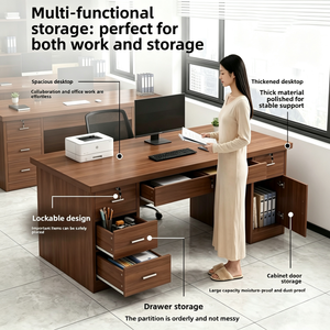Home <strong>Office</strong> Executive <strong>Desk</strong> with Drawers <strong>Foldable</strong> PVC Design Minimalist Modern for Single Workstation Computer Use - Product Image 5