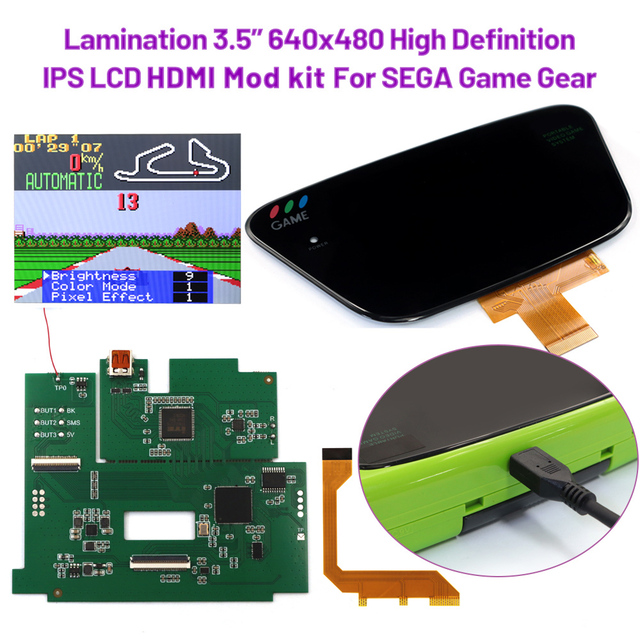 Hispeedido Laminated 3.5'' High Definition HDMI-compatible 640x480 Retro Pixel IPS Backlight LCD Kit Pre-cut Shell For SEGA GG