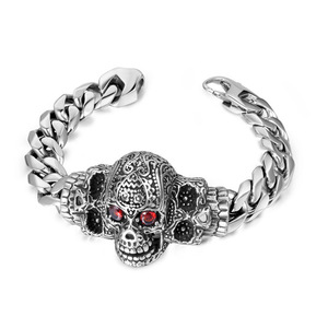 Pulsera de Acero de Titanio para Hombre con Incrustaciones de Rubí en Forma de Calavera Grande, Joyería de Moda CE493 - Product Image 1