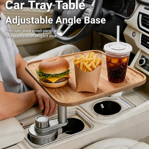 CarFu AC-2370 Bandeja para Auto con Acabado de Madera, Superficie Amplia para Comer, Portavasos, Base Ajustable, OEM, ODM, Venta al Por Mayor - Product Image 2