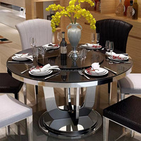 Luxus Marmorplatte Esstisch Gold & Silber Edelstahl Basis Runder Esstisch Mit Plattenspieler Esszimmer Esstisch
